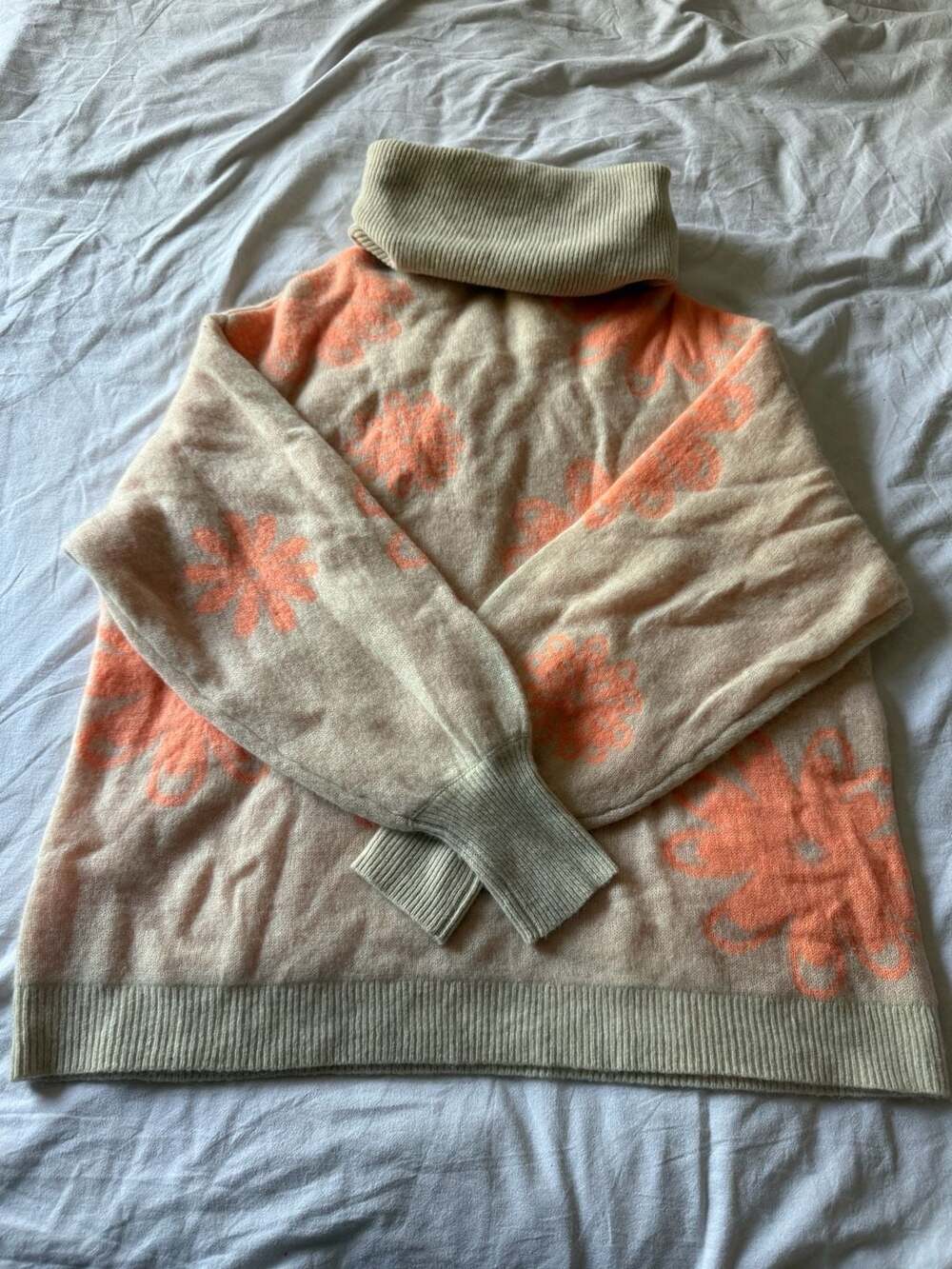 Free People Blooms in Autumn Cashmere Turtleneck Floral Sweater